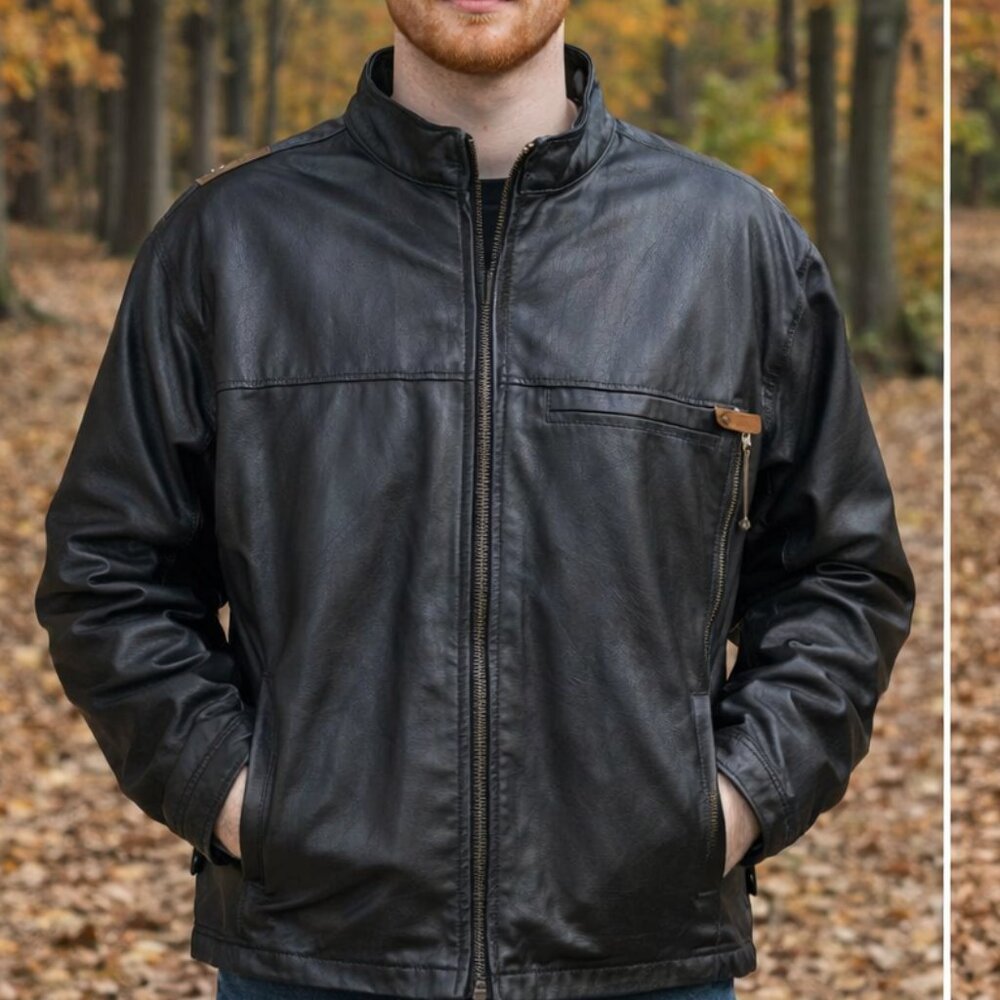 AKADEMIKS Zip Up Leather Jacket with Sueded interior XL